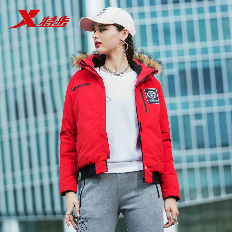 red Xtep женский пуховик зимняя с капюшоном теплая и удобная женская куртка трендовая женская одежда 882428199233 - Цвет: red