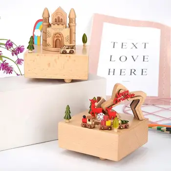 

Solid Wood Music Box Classical Rotating Spring Building Music Box Clockwork Xmas Birthday Gift Home Decorative Accessories