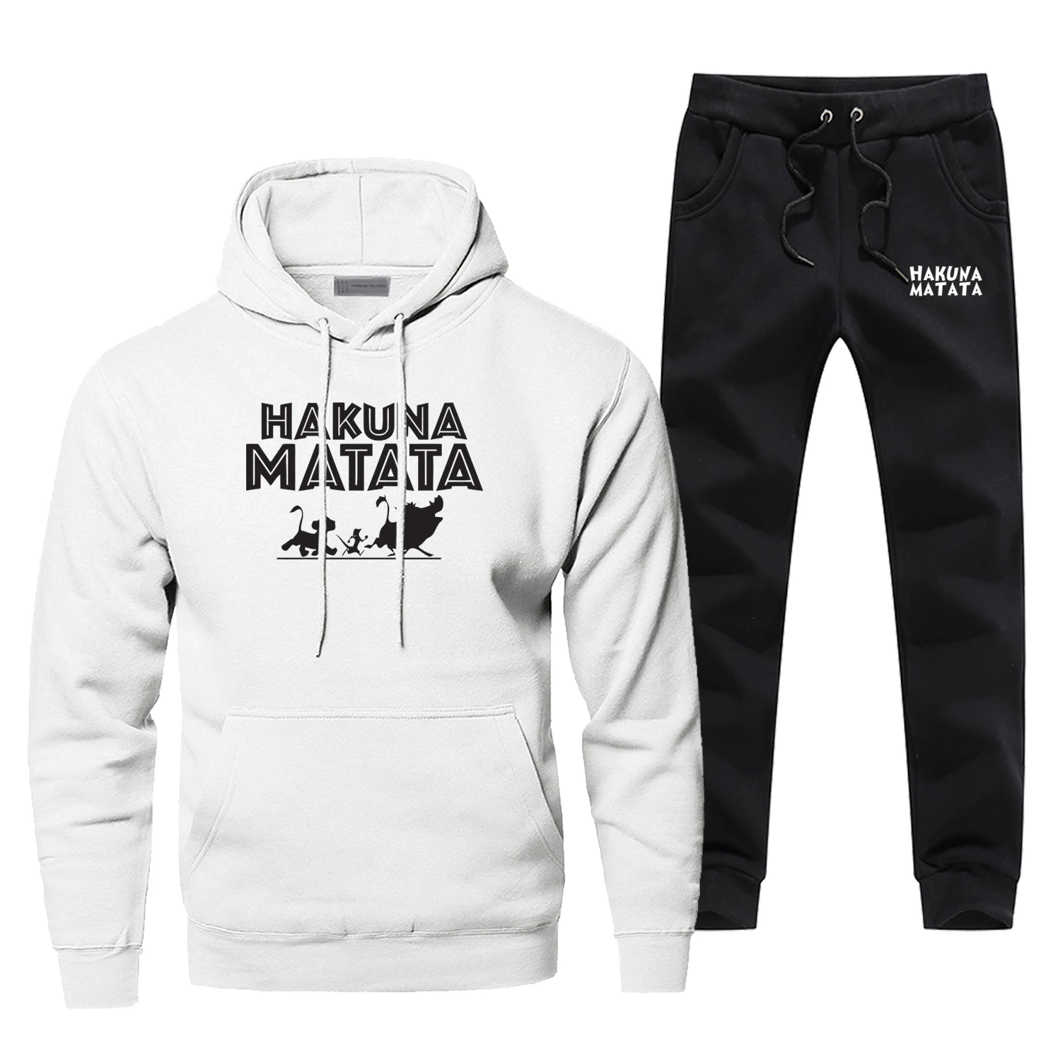 White 1 Толстовки с капюшоном Король Лев брюки набор для мужчин Толстовка s Hakuna Matata толстовки Pollover шт набор уличная мужская Толстовка - Цвет: White 1