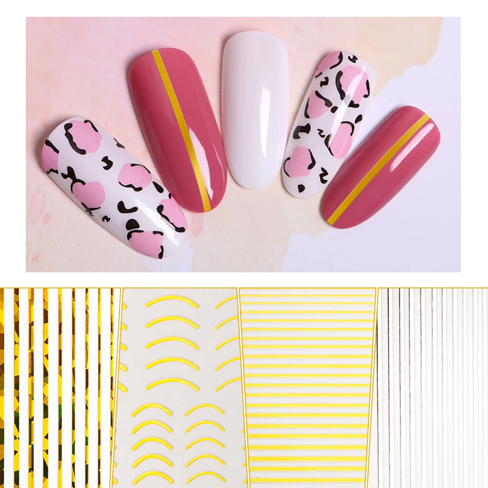 

1pcs/sheet 3D Nail Art Stickers Decals Metallic Straight Curve Nail Art Manicure Decoration For Nail Design