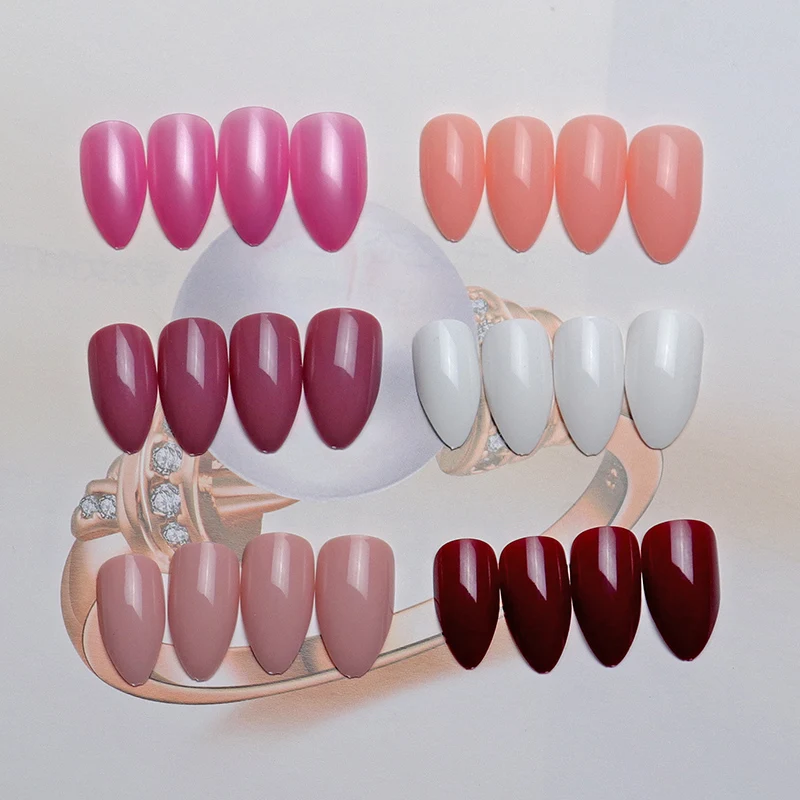 100pcs Stiletto False Nails Art Tips Pointed Sharp Candy Red Wine Full Cover Fake Nails Tips Manicure Press On Nails Charms