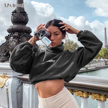 

Mnealways18 Winter Turtleneck Women Sweatshirts Autumn 2019 Cropped Top Loose Sweatshirt Turtle Neck Woman Pullover Streetwear