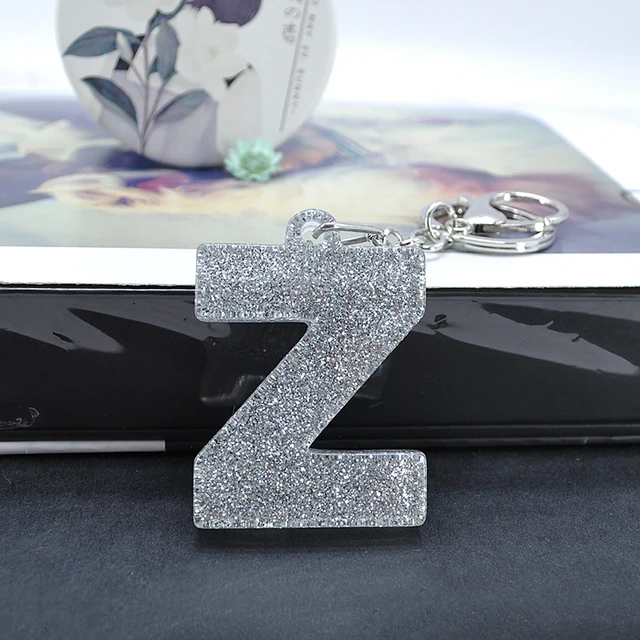1PC Women Keychains  Handbag  Car Pendants 26 English Letter Keyring  Charms   Glitter Resin Word Z