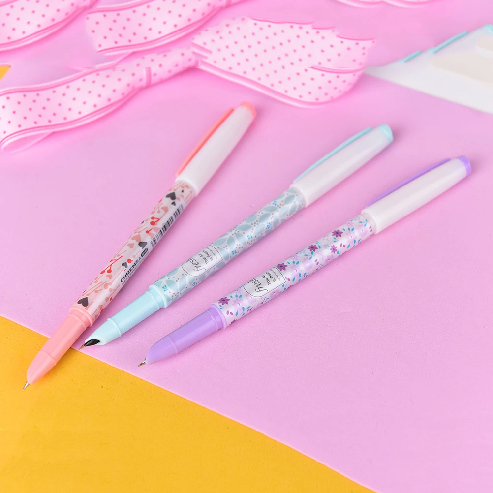 1Pc Pen 0.38mm Cute Kawaii Candy Color Flower Plastic Fountain Pen With Ink Sac For Kids Gift Korean Stationery