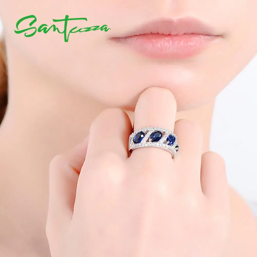 SANTUZZA серебряные кольца для женщин, Настоящее серебро 925 пробы, легенда о море, ослепительные синие камни, модные ювелирные изделия