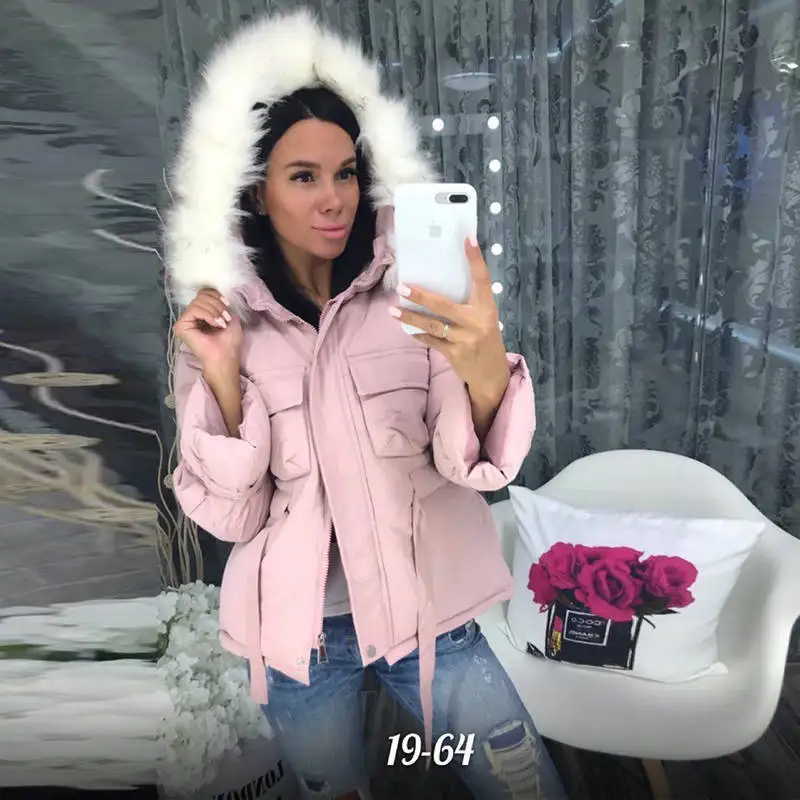 DN10345PK Модное горячее теплое короткое пальто для женщин, зимние парки с длинным Расклешенным рукавом и большим карманом, однотонное пальто, меховые худи, теплые пуховые парки для женщин - Цвет: DN10345PK