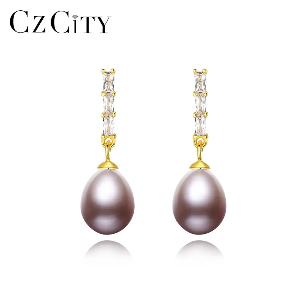 

CZCITY Freshwater Natural Pearl Silver Drop Earrings for Women Girl Wedding Pure 925 Silver Fine Jewelry Elegant Bridal Earring