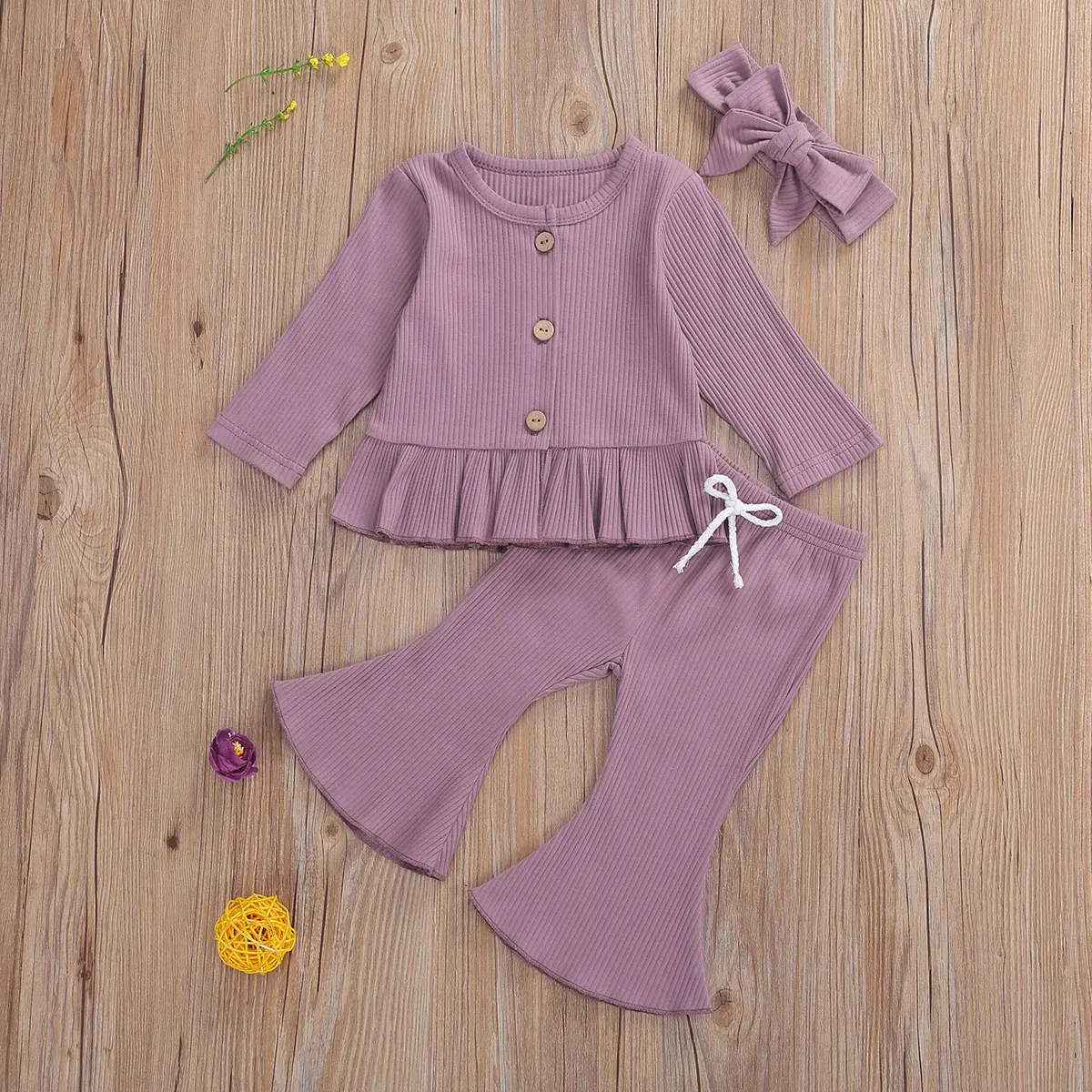 baby clothing set essentials Newborn Baby Girl 3Pcs Clothes Autumn Winter Knitted Casual Outfits Long Sleeve Buttons Ruffle Top + Long Flared Pant + Headband Baby Clothing Set