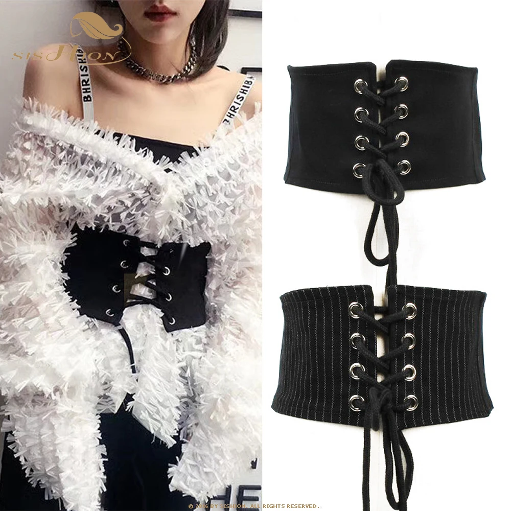 

SISHION 2022 Spring Fashion Cotton Weaving Stripe Belt For Ladies Cord Cummerbund Soft Girdle Zipper Wide Women Croset QZ0438