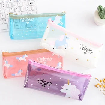 

1 Pcs Transparent Cute Unicorn Pattern Pencil Case Cartoon Pencil Case Student Stationery Pencil Bag School Supplies