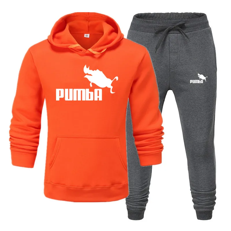 JS-SH Новинка Pumba, модный бренд, мужские толстовки с капюшоном, костюмы, брендовый спортивный костюм, мужские толстовки+ Тренировочные штаны, Осень-зима, флисовый пуловер с капюшоном - Цвет: JS-SH