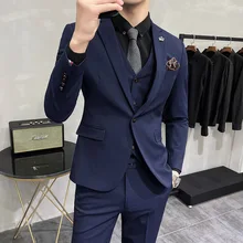 OIMG Autumn and winter new three-piece suit Korean fashion suit Slim casual business large size work suit men's dress