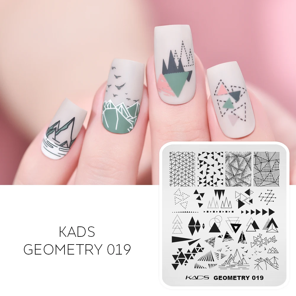 

KADS штампованные пластины для ногтей 19 видов конструкций Геометрическая серия Overprint дизайны штампованные пластины для дизайна ногтей маникюрный шаблон инструменты для ногтей 3D форма