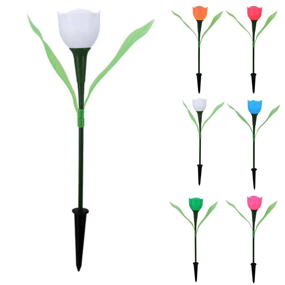 Outdoor Solar Powered Luminous Tulip Flower Led Light Garden Lawn Landscape Lamp