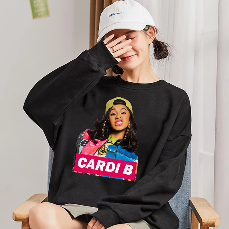 Новая мода Cardi B толстовки женские с длинными рукавами Топы Harajuku уличная толстовка хип-хоп Kpop одежда пуловер