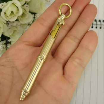 

Ballpoint Pen Pure Brass Hand-made Retractable Ball Pens with Key ring Cute Small Cool Design Mini Ball Pen