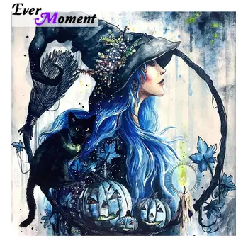 

Ever Moment Diamond Art Painting Full Square Witch And Black Cat Halloween Decoration Gift Handmade Craft Home Leisure 5L210