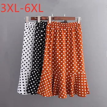 

New 2020 Japanese style spring summer plus size midi skirt for women large loose casual black dot pleated skirts 3XL 4XL 5XL 6XL