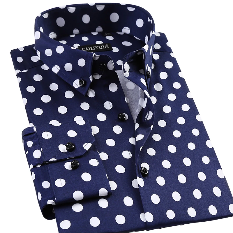 Fubotevic Men Shirts Contrast Long Sleeve Polka Dot Printing Button Down Dress Shirts 