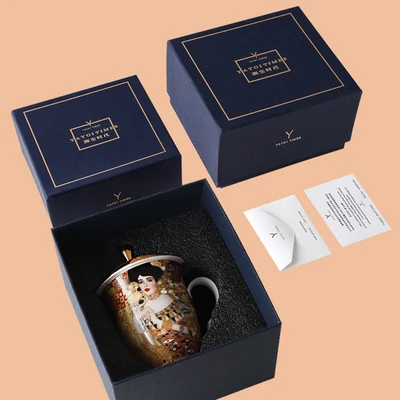 C Gift box packaging Костяная кофейная кружка из фарфора Климта знаменитая картина вокруг чайная чашка, кофейная чайная чашка для молока воды дома маленький роскошный свадебный подарок посуда для напитков - Цвет: C Gift box packaging