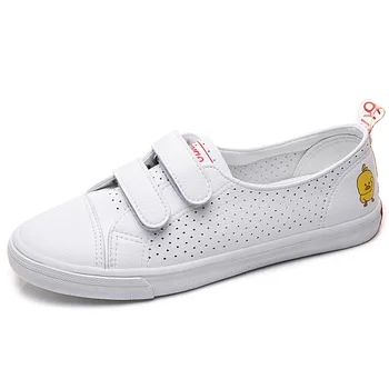 

Women Vulcanized Shoes Leather Sneakers White Velcro Running Sport Shoe Trainers Woman Comfortable Hollow Flat Tennis Sneaker