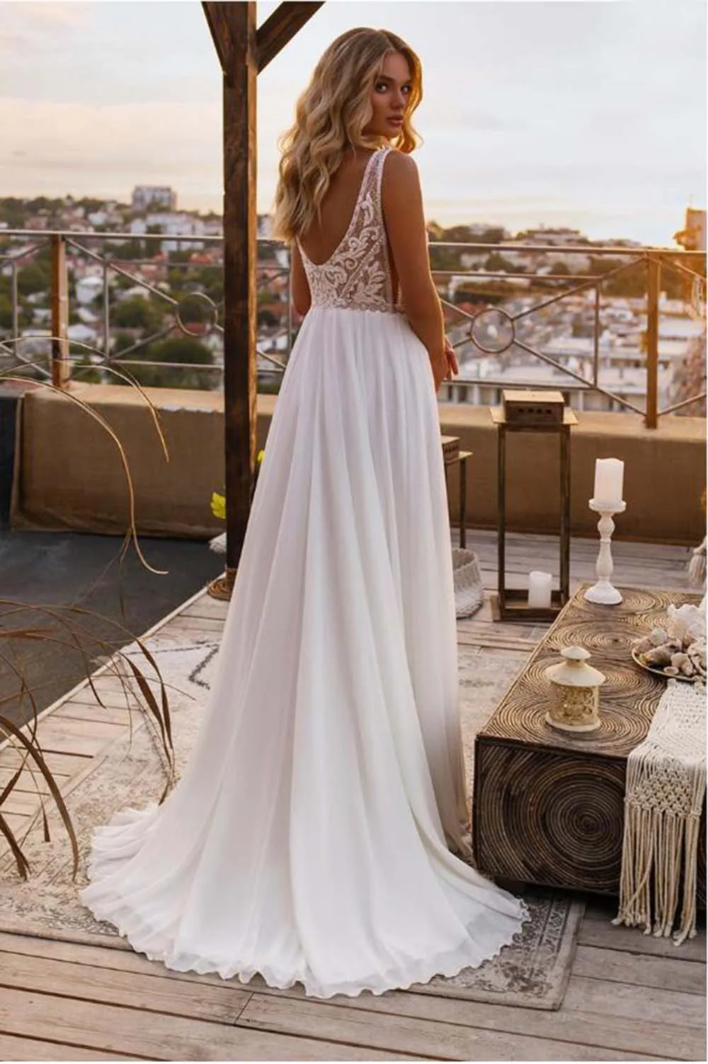 sexy boho wedding dress Beach Open Back Dresses Mermaid / Trumpet V Neck Sle Color:Pretty Pink Loft Apartment in Environments v neck prom dresses