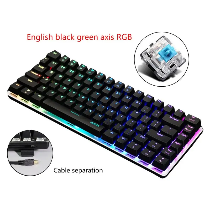 

2020 NEW AK33 82 Keys Mechanical Keyboard Russian/English Layout Gaming Keyboard RGB Backlight Wired Keypad L29K