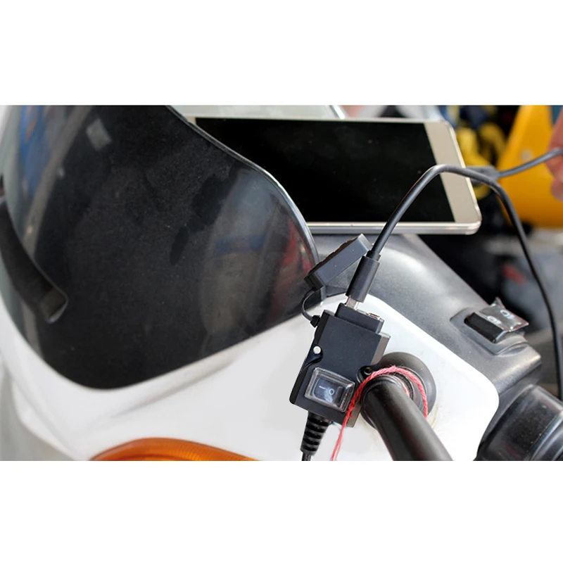 Dual USB Port Motorcycle Handlebar Charger Power 5V 1A/2.1A Adapter 12V Waterproof Motorbike Supply Socket for Mobile Phone