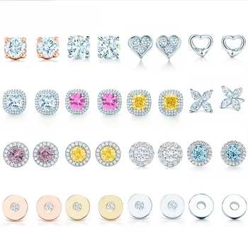 

925 Sterling Silver 1:1 Classic Logo Round Rose Gold Geometric Color Heart-shaped Stud Earrings Feminine Holiday Jewelry