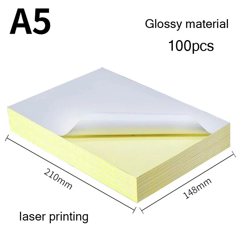 A5 - White glossy Белая самоклеящаяся печатная бумага пустой клей A5 A4 глянцевая и матовая резка этикетка лазерный струйный принтер наклейки 100 шт - Цвет: A5 - White glossy