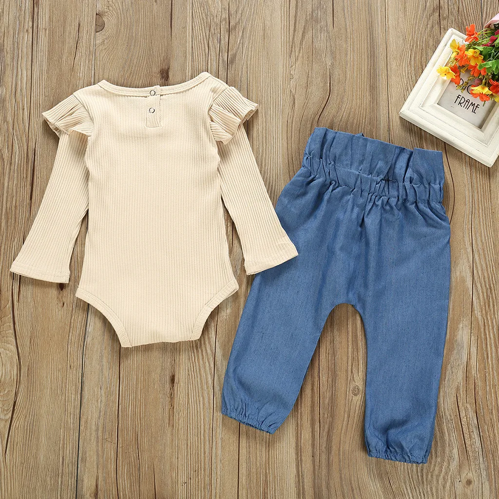 newborn baby girl clothes 0 3 months Newborn Kids Baby Girls Outfits Clothes Romper Bodysuit+Denim Pants Jeans Set#C