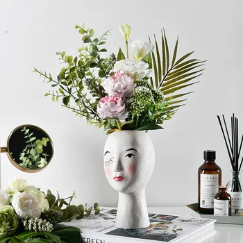 

Human Face Vase for Home Desktop Portrait Sculpture Flower Pot Head Nordic Flower-Pots Character Vase Flower Arrangement