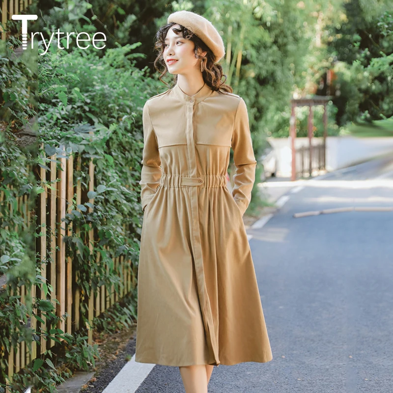 Trytree 2019 осенне-зимнее женское Повседневное платье с круглым вырезом в винтажном