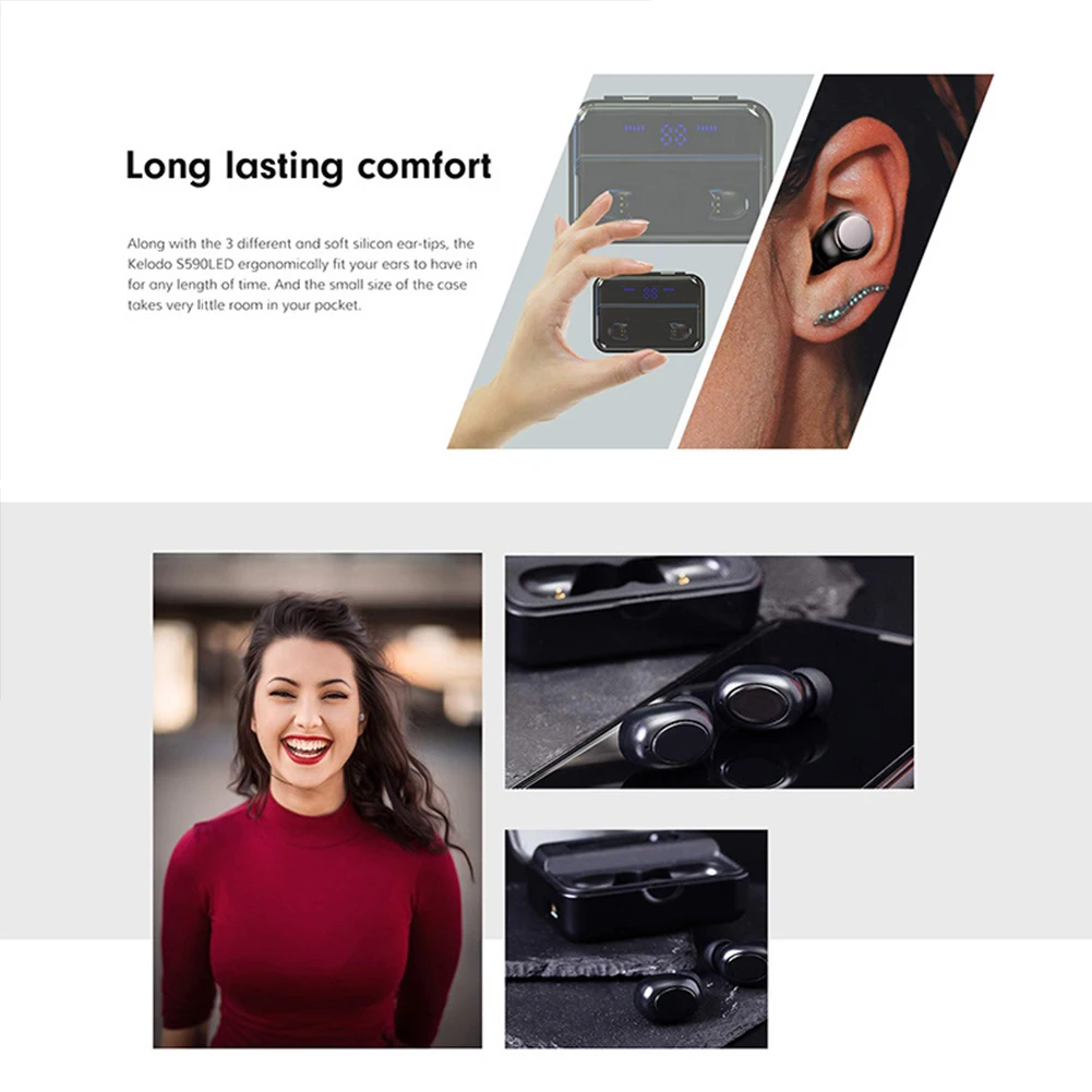 S590 Universal Bluetooth Earphone Wireless Microphone LED Digital Display Noise Cancelling Automatic Pairing Stereo Charging Box
