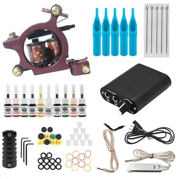 

Starter Tattoo Machine Kit Set Professional Guns Colors Pigment Inks Sets Black Power Tattoo Beginner Grip Kit