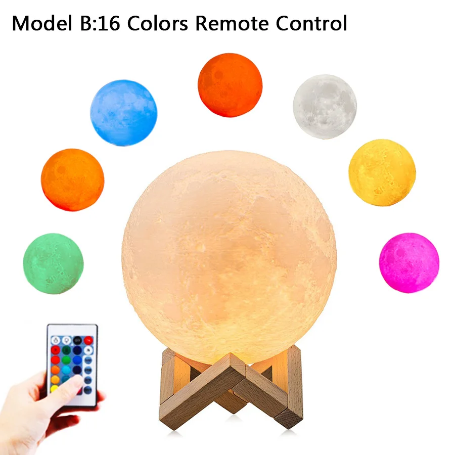 16Colors with remote 3D лунный светильник USB Перезаряжаемый 3D лунный светильник 2 цвета с сенсорным управлением/16 цветов сенсорный и пульт дистанционного управления лучший подарок светодиодный ночник - Испускаемый цвет: 16Colors with remote