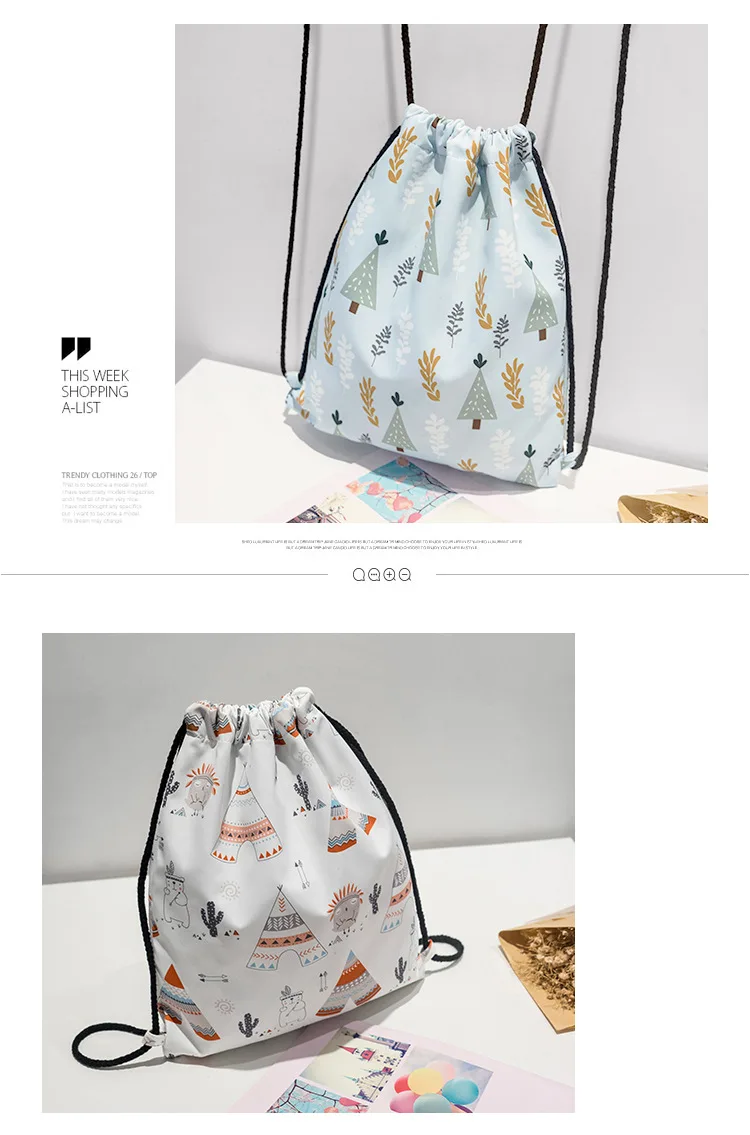 Drawstring Рюкзак водостойкий цифровая печать сумка-кисет Повседневное хипстер студентов легкая сумка для хранения