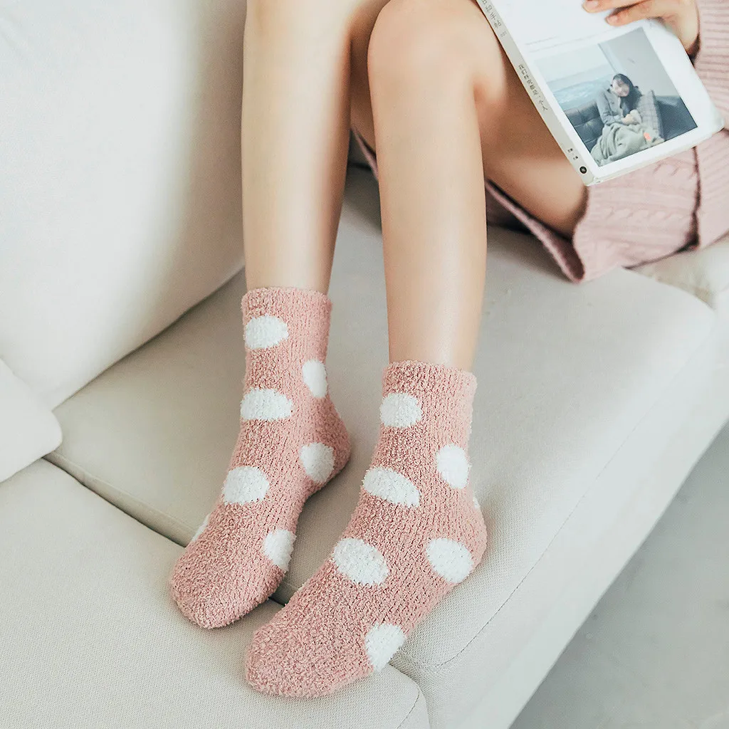 Бархатные носки-тапочки мягкие носки-тапочки для женщин и девочек теплые домашние носки для сна с волнистым узором милые толстые меховые носки для женщин Meias