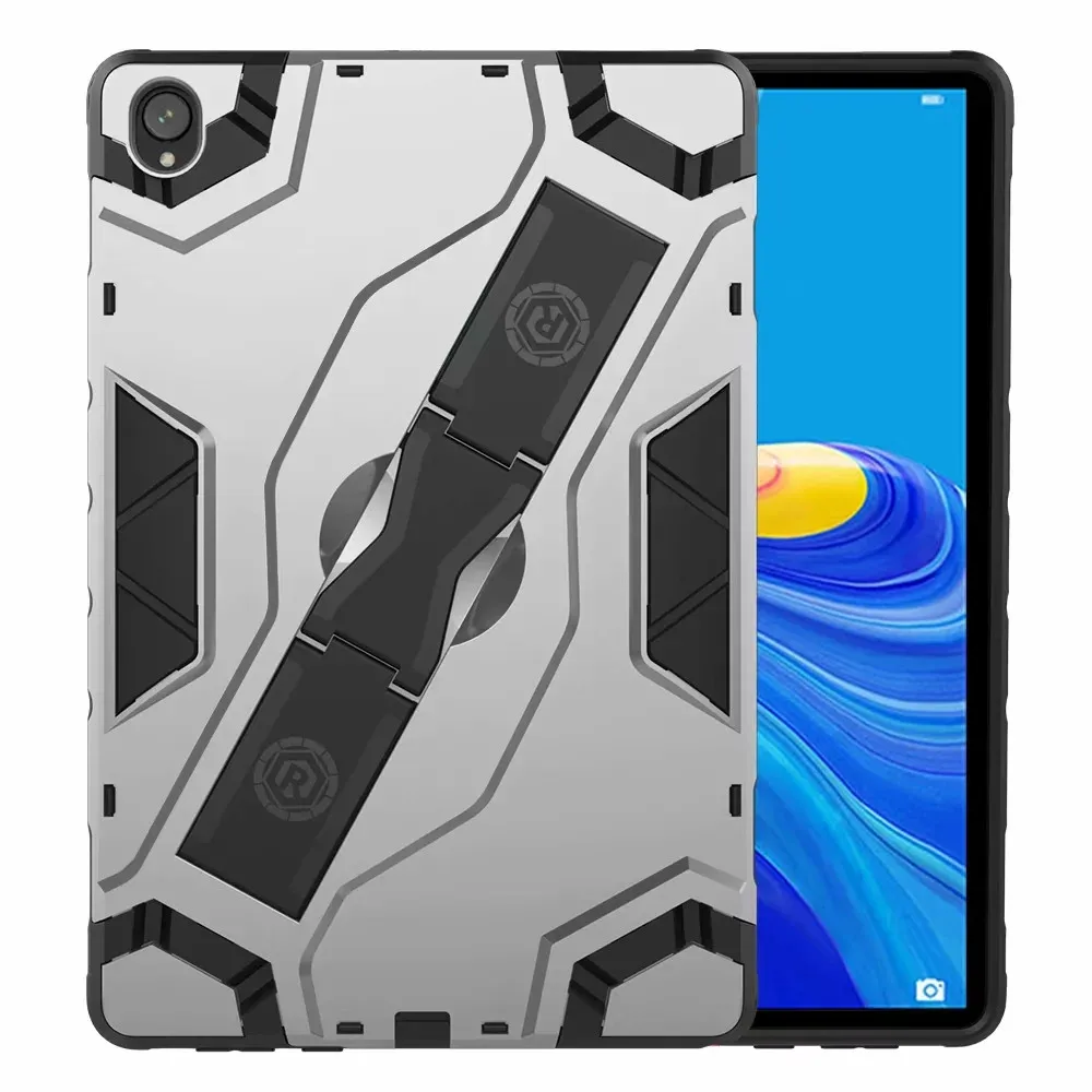 Противоударный Прочный ПК+ ТПУ чехол для huawei MediaPad M6 10,8 ручка подставка чехол для M6 10,8 ''PRO SCM-AL09/W09+ пленка+ стилус - Цвет: Серебристый