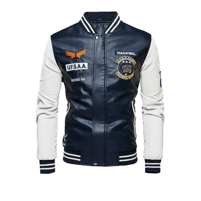 

Men Pilot Baseball Uniform Casual Warm Plus Velvet PU Leather Jacket Preepy Punk Street Zipper Zipper Overcoat Outwear Harajuku