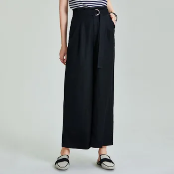 

HAVVA 2020 Spring and Summer New High Count FLAX Blended Wide-leg Straight Leg Casual Pants K4979