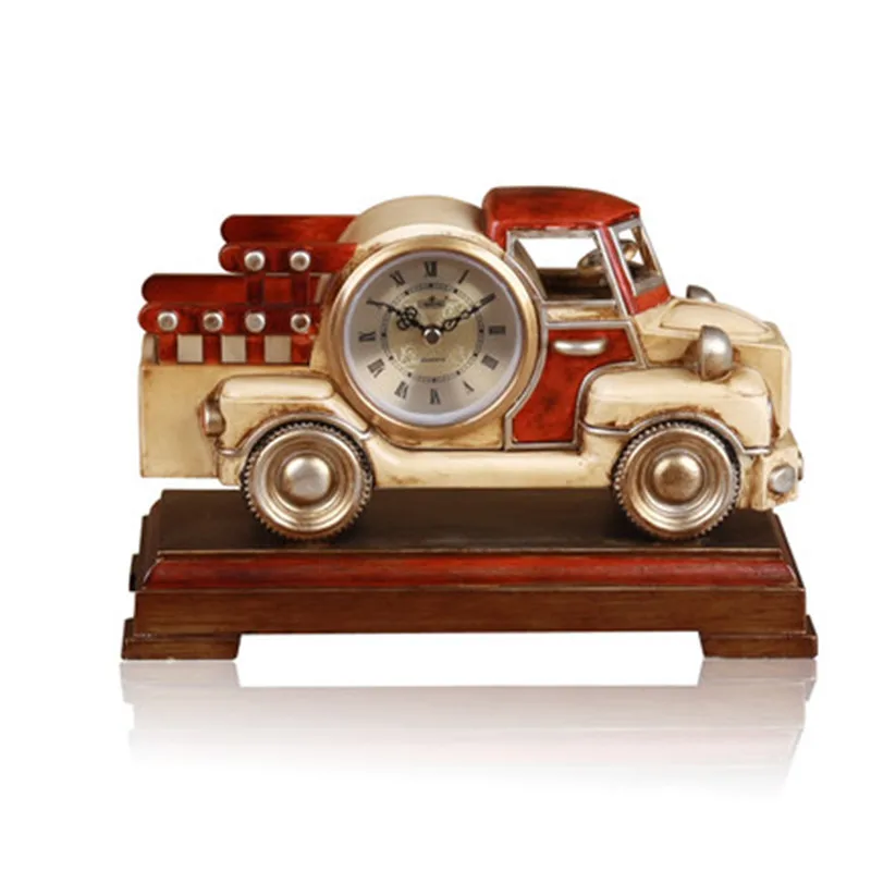  European Retro Truck Table Clock Silent Jumping Seconds Movement Resin Bedroom Bedside Pendulum Clo - 4000404177595