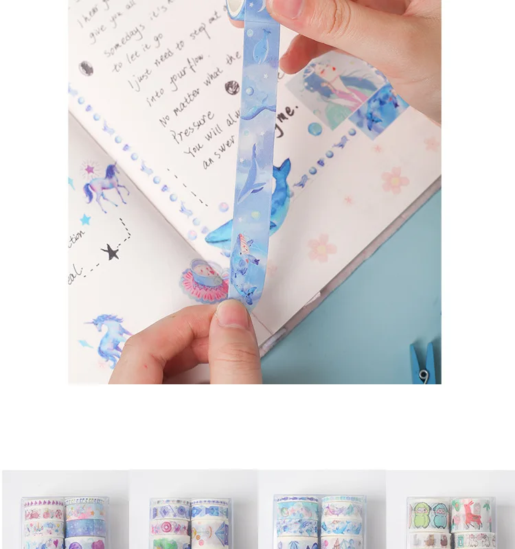 8 шт./компл. милый Единорог КИТ лента Washi Kawaii изоляционная лента декоративная клейкая лента Стикеры Скрапбукинг дневник раздатчик канцелярской ленты