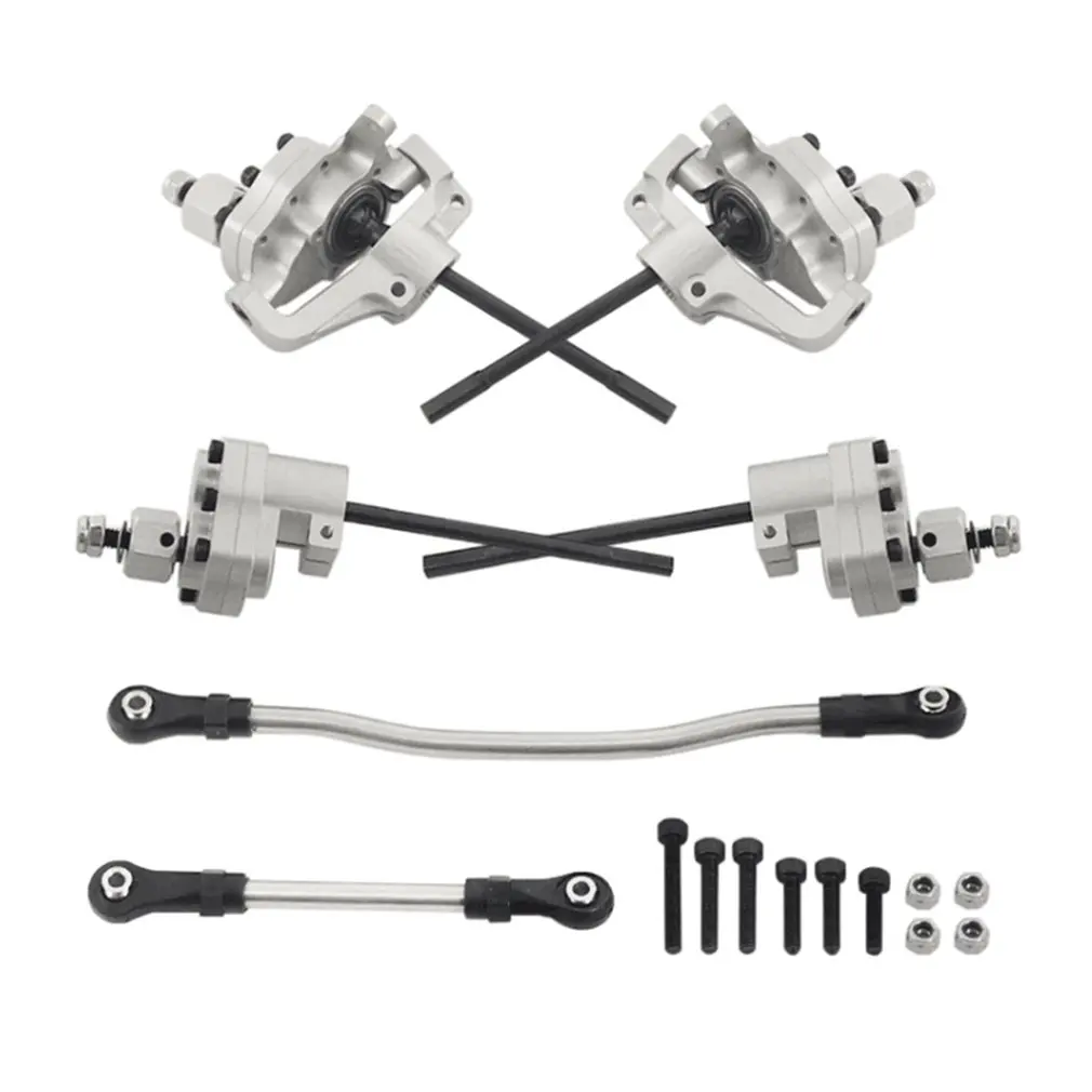 Silver Alloy Portal Front Axles with Steering Link Upgrade Parts for 1/