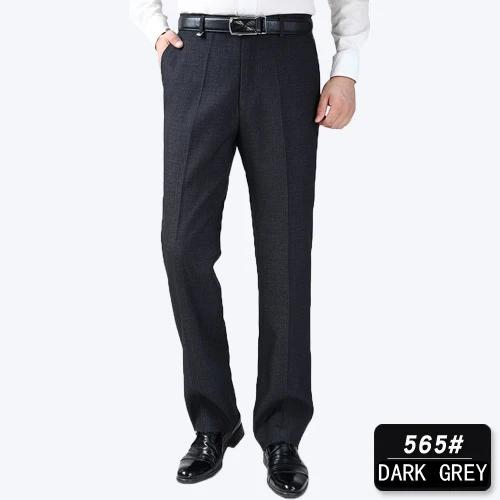 565 dark grey Осень зима мужские прямые брюки костюм Homme платье брюки толстые мужские брюки для официального костюма свободные мужские брюки среднего возраста - Цвет: 565 dark grey