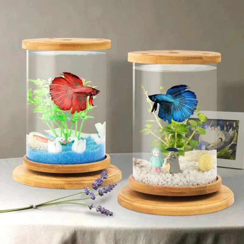Aquarium Ecological Ornamental Fish Tank Fighting Fish Tank Creative Microview Rotating Mini