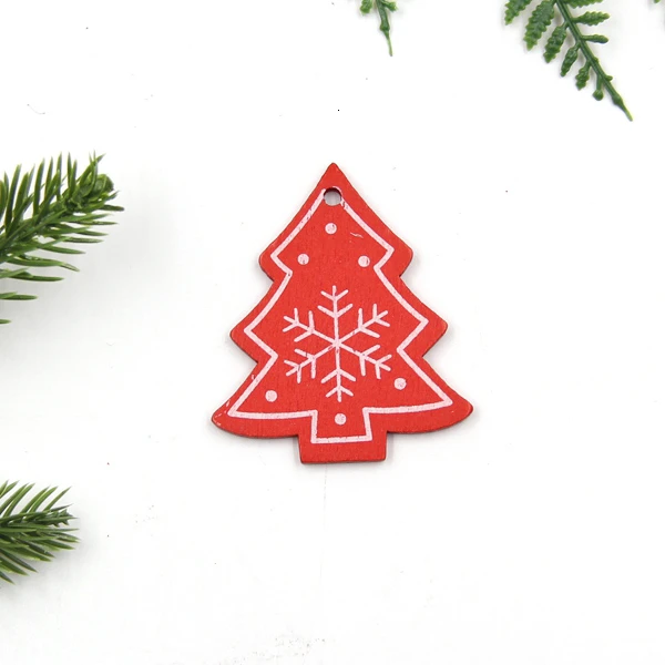 Red Tree A 12 шт. DIY Белое и красное дерево/Сердце/Деревянные Подвески-украшения в виде звезд для рождественской вечеринки украшения для рождественской елки детские подарки украшения - Цвет: Red Tree A