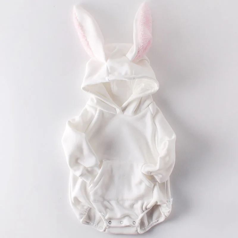 Боди-комбинезон для маленьких девочек; одежда для маленьких девочек и мальчиков с капюшоном и заячьими ушками; гимнастический костюм детская одежда - Цвет: 92042  white