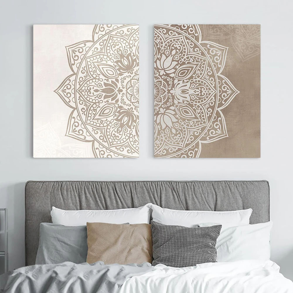 

Beige Taupe Mandala Wall Art Canvas Poster Islamic Allah Floral Print Nordic Decorative Picture Painting Modern Interior Decor