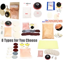 Kit de poudre de polissage pour verre, 8 Types, tampon et roue de polissage en oxyde de cérium multifonctionnel pour la réparation de fenêtres